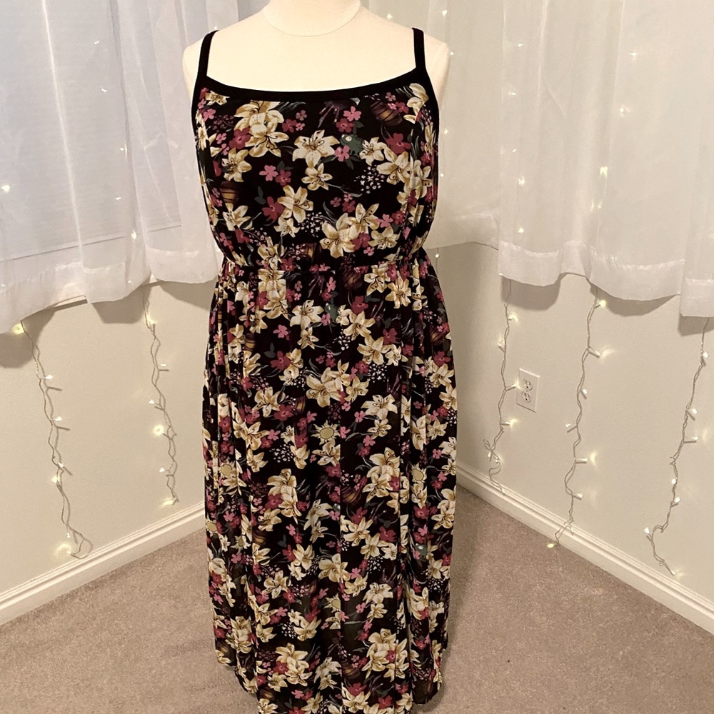 Disney Tangled Black Floral Chiffon Maxi Dress